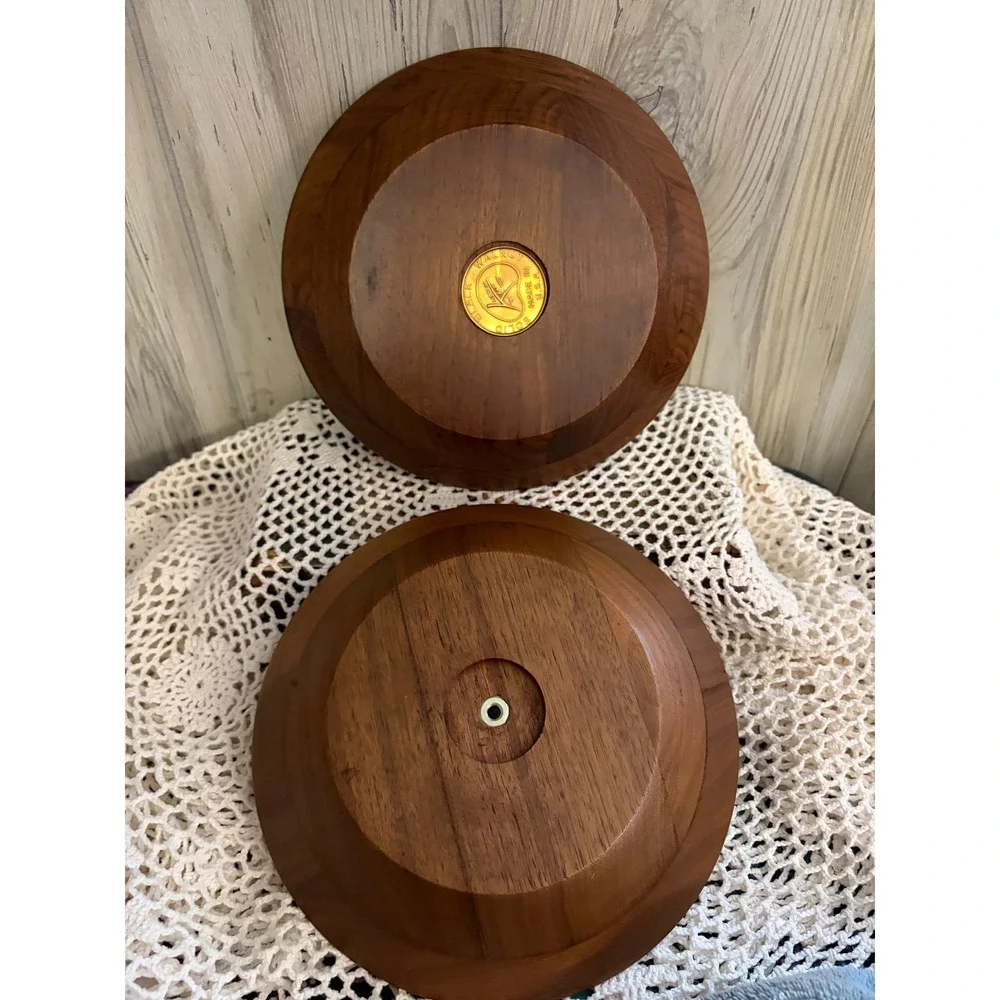 Solid Black Walnut Wood Bowls Set of 2 Mid Century Modern 8 Inch USA